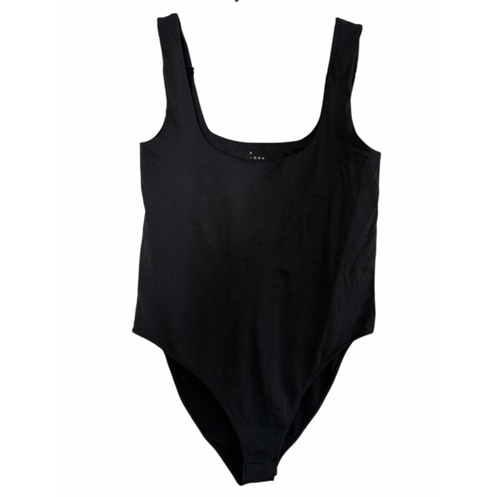 A New Day Black Square Neck Bodysuit - Built-in Shelf Bra - Size Large